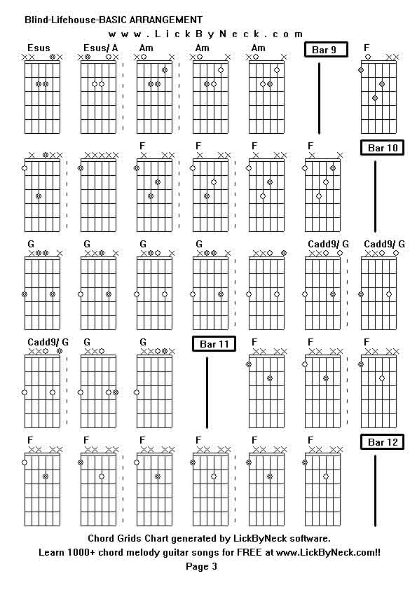 Chord Grids Chart of chord melody fingerstyle guitar song-Blind-Lifehouse-BASIC ARRANGEMENT,generated by LickByNeck software.